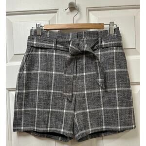 White House Black Market 5" Luxe Plaid High Waisted Belted Shorts, Size 2
